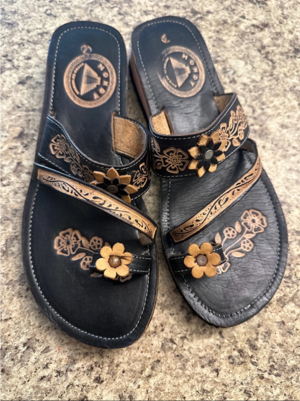 & Other Stories Black Sandals with Gold Floral Accents